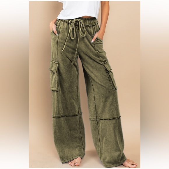 ShopEvelynne Pants - LAST ONE! Mineral Washed French Terry Cargo Pants